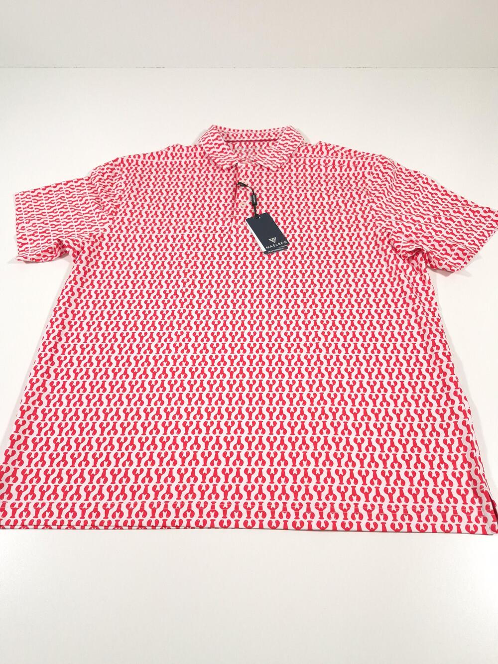 Maelreg Performance Polo Shirt AOP Mens XL Red Lobster Golf Stretch Lightweight